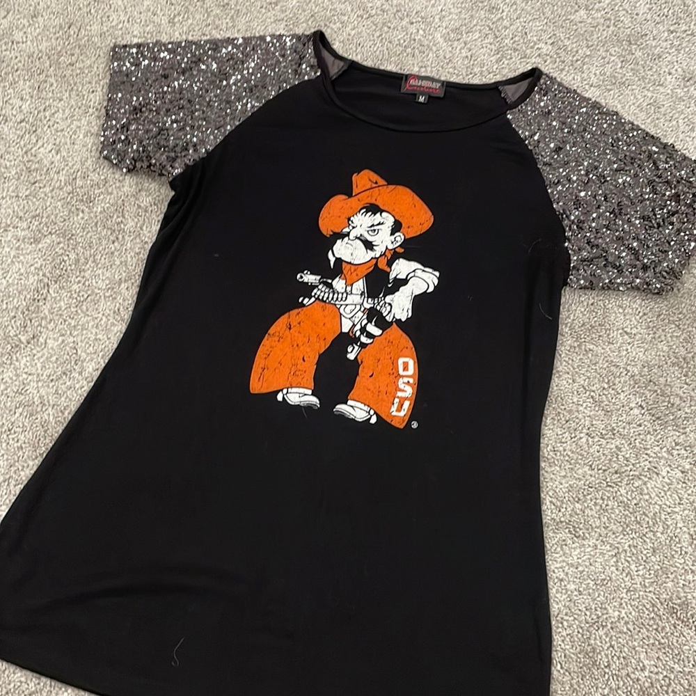 OSU Oklahoma State Gameday Shirt with Sequin Sleeves